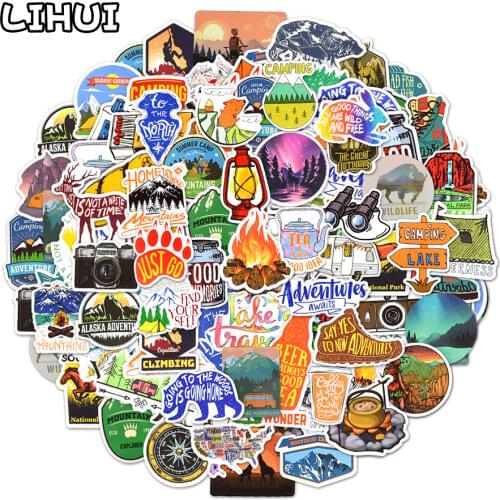 10/50/100pcs Outdoor Camping Travel Stickers DIY Luggage Laptop Helmet Motor Bike Car Climbing Landscape Waterproof Sticker Toys