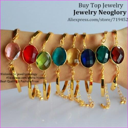 10PCS New Style Fashion Mix Color Round Glass Quartz Bezel Beads Bracelet,Gold Bangle,Clear Crystal Quartz Gems Stone Bracelet