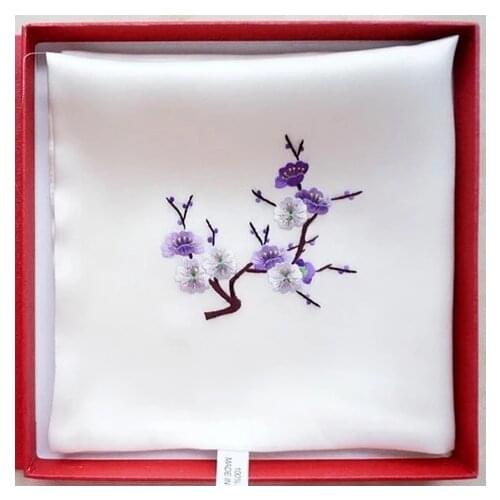 100% Mulberry silk Double sides Handkerchief Hand embroidery Champagne gray white pink purple colors 35x35cm the best gift