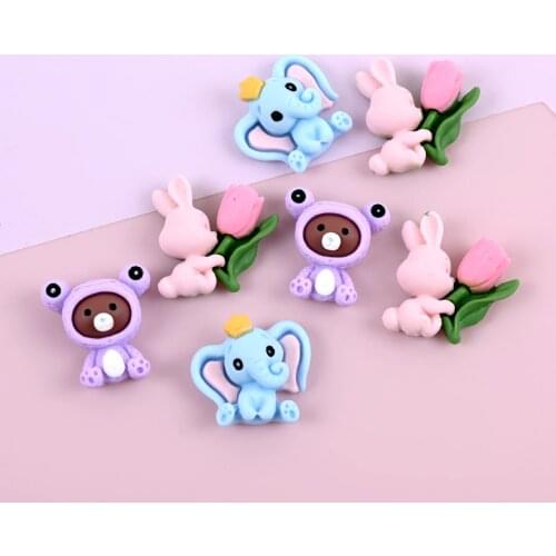 20pcs Resin Cartoon Cute Animal Rabbit Elephant Bear Scrapbooking Craft for Hair Bows Center Accessories DIY Phone Case Decorat