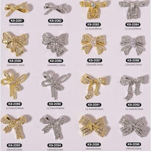3PCS, 3d Nail Art Bowknots Jewelry Alloy With Shining Zircon Rhinestones For Nail Tips Decorations