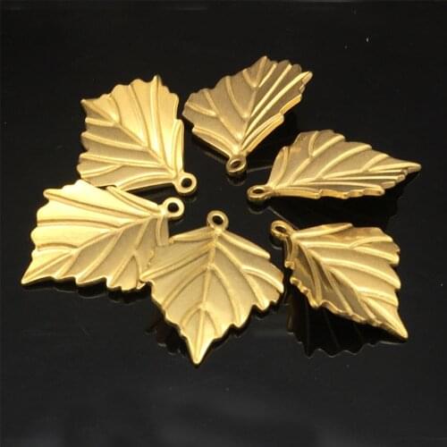 5pcs Gold Tone Stainless Steel Leaf Charms Pendant Jewelry Making Findings 23.5mmx17mm