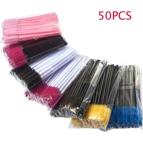 YOKPN 50PCS Disposable Eyebrow Comb Eyelash Brush Color Long Rod Spiral Roll Eyelash Brush Beauty Makeup Tool Eyelash Comb