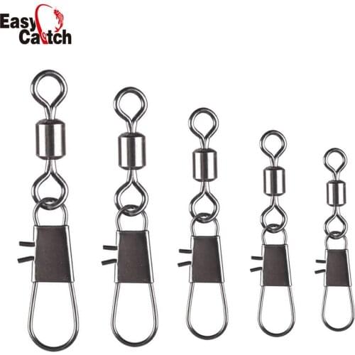 60pcs/lot Fishing Rolling Swivel with Safty Snap Fishing Line Connector Accessories Fishing Tackle