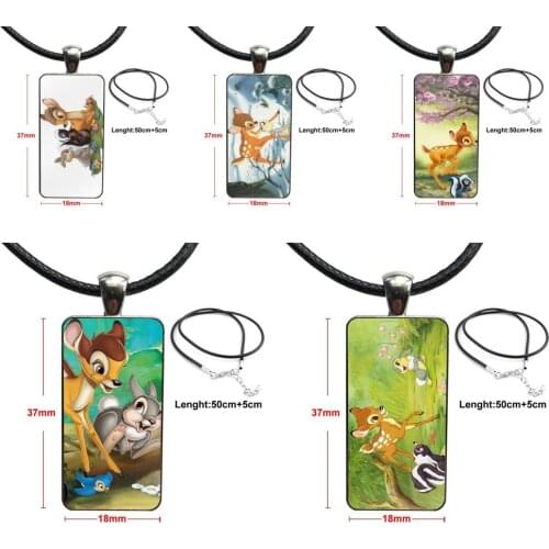 Bambi Bunny Glass Pendant Necklace Handmade Half Pendant Rectangle Necklace For Girls