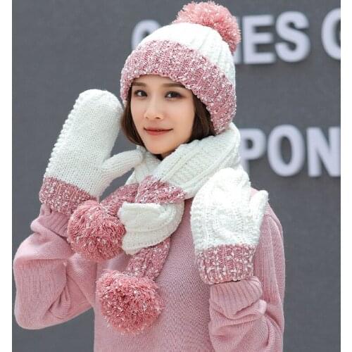 Brand Winter Knitted Beanies Hat Gloves Women Thick Warm Beanie Skullies Hat Female Knit Letter Bonnet Beanie Caps Outdoor Ridin