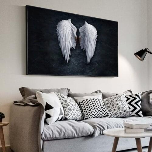 Black and White Angel Wings Canvas Painting Art Nordic Posters and Prints Wall Pictures for Living Room Decoration Frameless