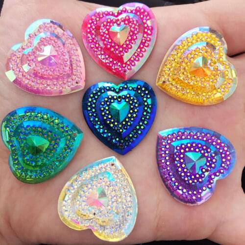 DIY 18pcs 25mm AB Resin Heart Flatback Rhinestone Craft Wedding 2 Hole Buttons K41*3