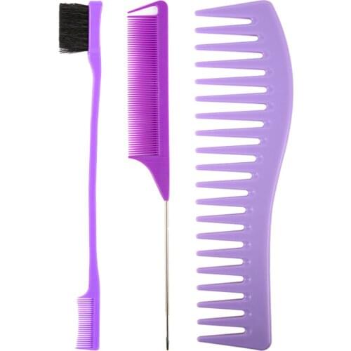 3Pcs Hair Combs Set Fine Wide Tooth Comb Rat Tail Comb Cutting Comb Double Sided Edge Control Brush Combs Anti Static