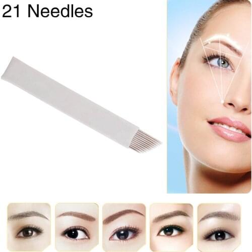 Famous Brand CHUSE Tattoo Needle D21 Permanent Makeup Needles Eyebrow Microblading Manual Double-deck Blades 21-Pins Bevel 50Pcs
