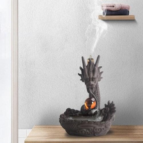 Ceramic Backflow Ball Dragon Incense Burner Cones Stick Holder Home Ornament