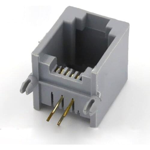 10pcs RJ11 Connector 4P RJ11 Cable Adapter Socket Plug 90 Degrees Plastic Pcb-6p4c Gray 4PIN Gold-plated