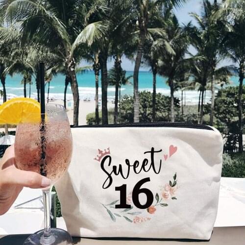 Girl Sweet 16 Makeup Cosmetic bag Pencil pouch School Supplies 16th Sixteen Years Old Birthday party decoration Gift present