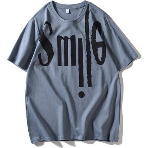 Summer Popular Minimalist Style Cotton Smile Print Mens t Shirt Korean Version Loose Vintage Oversized Clothes Hip Hop Tee Top