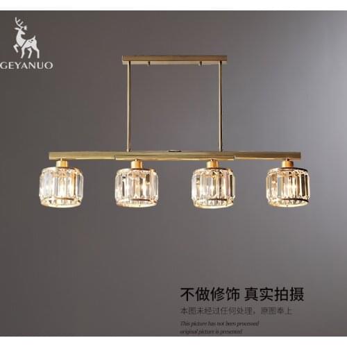 Dining room chandelier modern creative light luxury crystal long dining table all copper lamps and lanterns new products in 2021