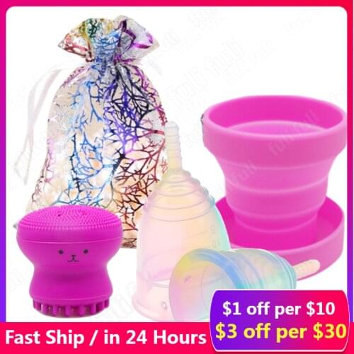 5 pcs medical silicone menstrual cups womens cups feminine hygiene reusable menstrual cups convenient round cleaning brush