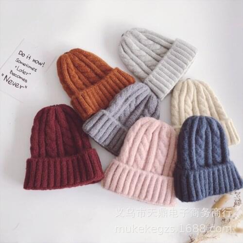 Fashion Thick Twist Thread Knitted Hat Children Female Artificial Winter Hats Caps Girl Women Thread Knit Beanies