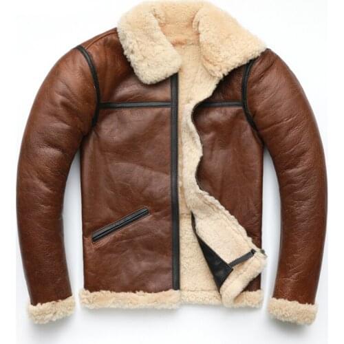 Fast Free Shipping Mens Turndown Collar Shearling Coat Men Thick 100% Natural Fur Coat Winter Warm Leather Coat