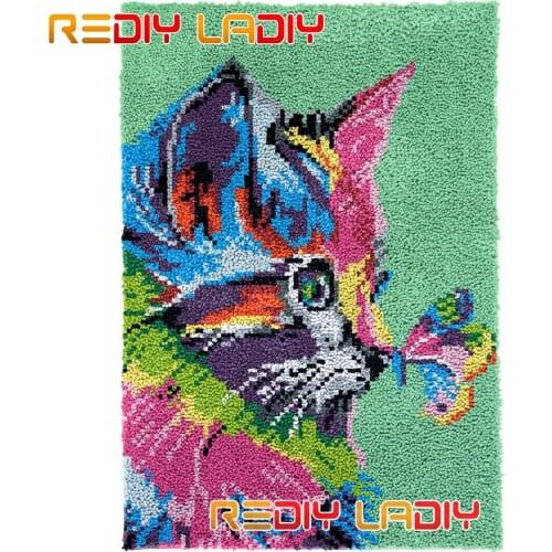 Latch Hook Rug Kits Rainbow Kitten Plush Wall Tapestry DIY Carpet Rug Thick Yarn Arts Cushion Crochet Floor Mat Home Decor Gifts