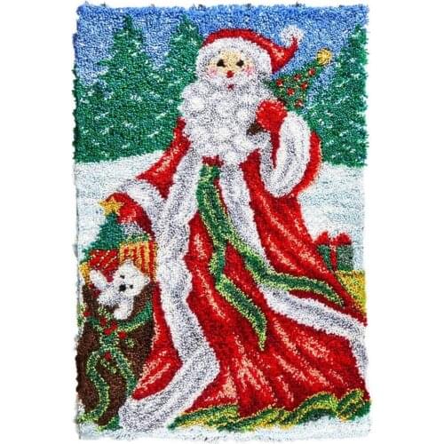 Latch Hook Kits DIY Crochet Yarn Kits Santa Claus Carpet Embroidery Hook Rug Kit Needlework Sets Cushion for Kids or Adults