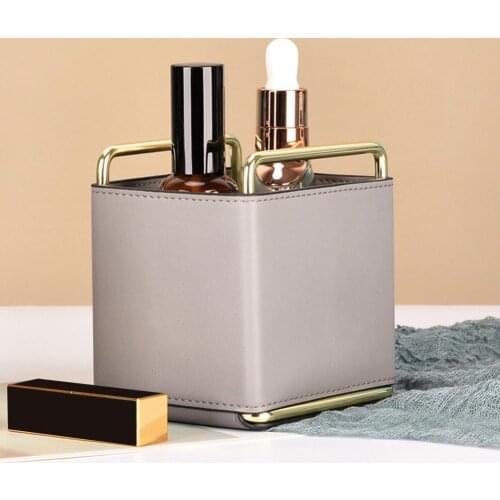 Desktop Storage Box Simple Multifunctional Nordic Style Square Faux Leather Pen Holder for Home Bedroom Dresser Bathroom Desktop