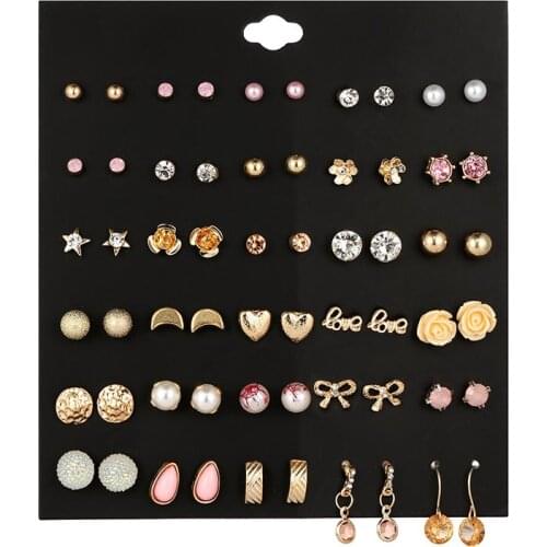 Korean Version Of the New Fashion Stars Moon Earrings Women multi-to-one Card Zircon Crystal Earrings Wholesale