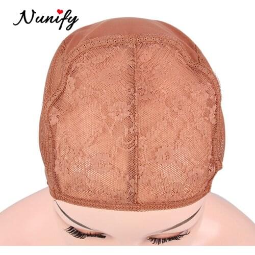 Nunify 3Pcs/Lot Glueless Double Net Lace Caps For Making Wigs Stretchable Elastic Weaving Cap With Adjustable Strap On The Back