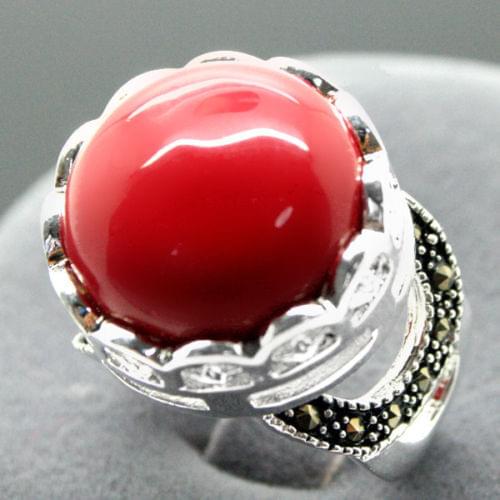 Wholesale good 16mm 925 SILVER RED CORAL Bali Handcrafted Ring Size 7/8/9/10