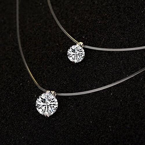 Wholesale 12pcs/lot 6MM/8MM Super Shiny CZ Crystal Zirconia Necklace Invisible Transparent Fishing Line Chain Necklace for Women