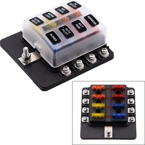 Car Fuse Box 8 Ways Fuse Holder 32V Fuse Box Plastic Cover with LED Indicator Light Fuse for Car Boat Marine Trike Waterproof