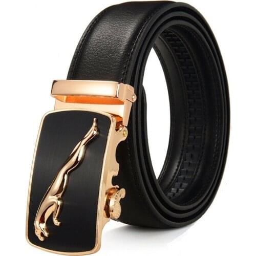 Fashion mens leather belt automatic buckle male belt formal waist of trousers belt suit strap golden metal Jaguar style