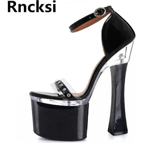 Rncksi New Spring Summer Sexy Girls 18cm Square Heels Shoes Party Sandals Patform 18cm High Heels Womens Pole Dance Sandals