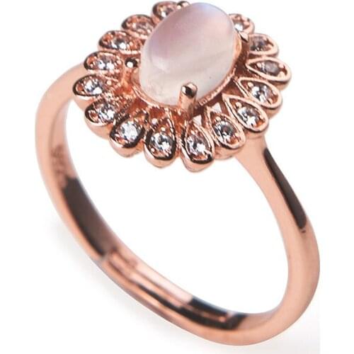 Fashion Wedding Rings For Women Lady Charm Love Adjustable Genuine Natural Blue Lights Moonstone Rings