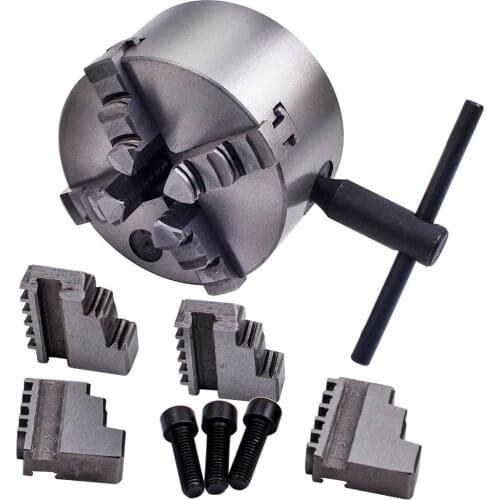 4 Jaw Chuck Self-Centering with Spare Jaws for Lathe Milling K12-100 Tool