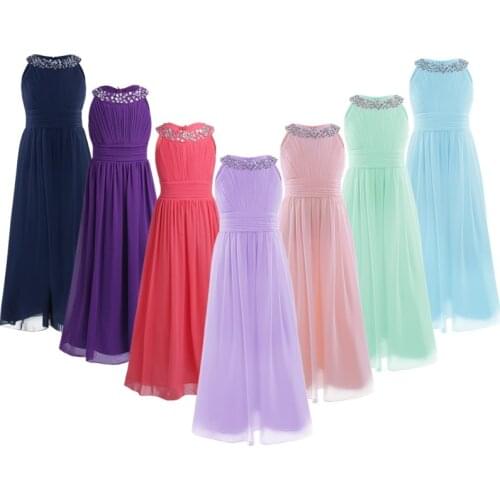 Girls Chiffon Sleeveless Flower Girl Dress Princess Pageant Wedding Bridesmaid Birthday Party Dress Princess Pageant Dress