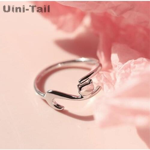 Uini-Tai Hot Selling New 925 Sterling Silver Lazy Cat Star Open Ring Fashion Creative Design High Quality Student Accessories