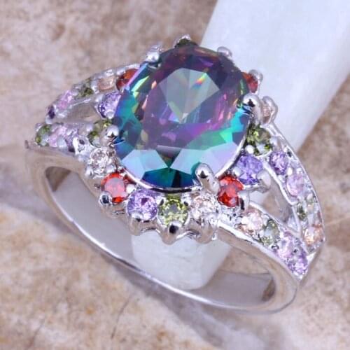 Resplendent Rainbow Cubic Zirconia Multigem Silver Plated Womens Ring Size 6 / 8 / 9 E784