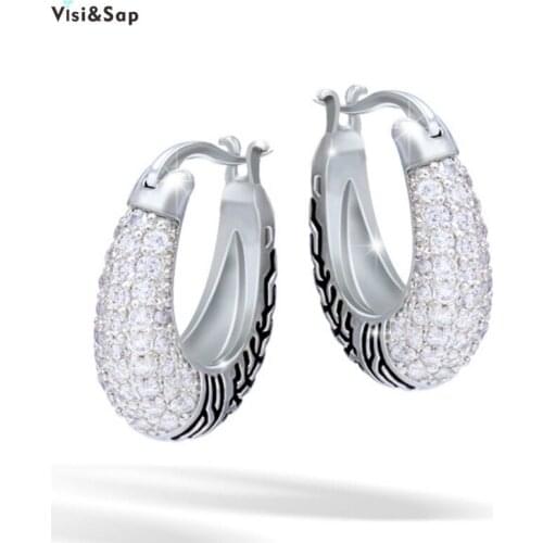Visisap Luxurious Retro U Shaped Hoop Earrings for Women Zircon Inlaid Eardrop Bohemian Jewelry Dropshipping Factory E056