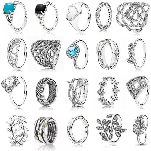 High-Quality Original 100% 925 Sterling Silver pan Classic Sparkling Ring Personality Jewelry DIY Party Gift Women