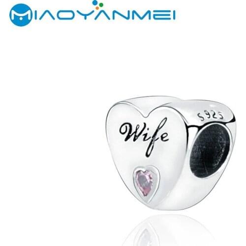 Wife Gift Fit Original Pandora Bracelets 925 Sterling Silver Beads Wife Love Heart Charm DIY Women Fashion Jewelry