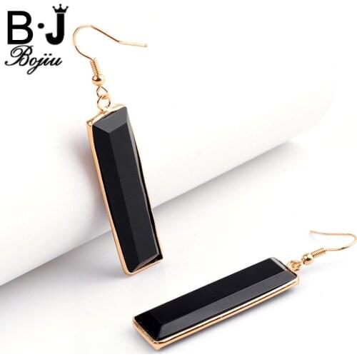 Bojiu Natural Stone Dangle Earrings Classic Lady Rectangle Drop Earrings Aqua Christmas Festival Gift Women Jewelry EA032
