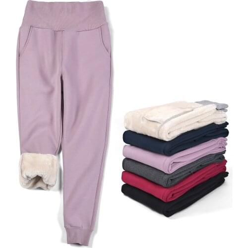 Winter Fleece Sports Pants Girls High Waist Loose Faux Fur Thick Warm Fluffy Plus Size Women Jogger Pants Pink Trousers 4xl 5xl