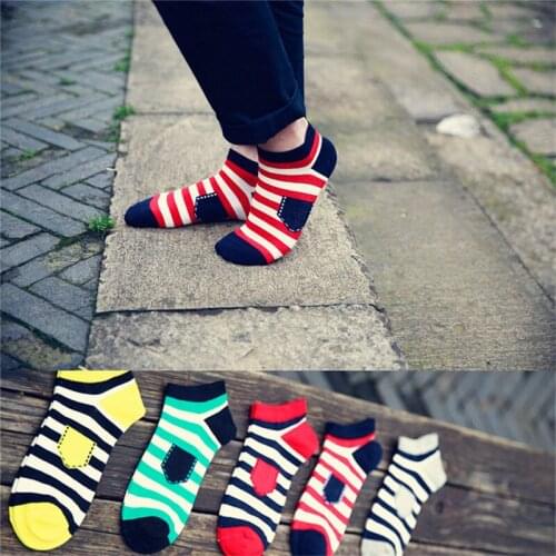 1Pair Fashion Hot Sale Comfortable Unisex Stripe Cotton Men Socks Slippers Short Ankle Socks New Arrival Breathable Soxs
