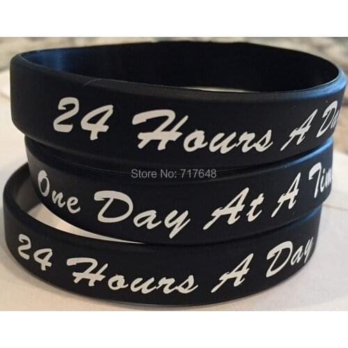 100pcs Inspirational Quote One Day At A Time 24 Hours A Day wristband silicone bracelets free shipping by epacket A