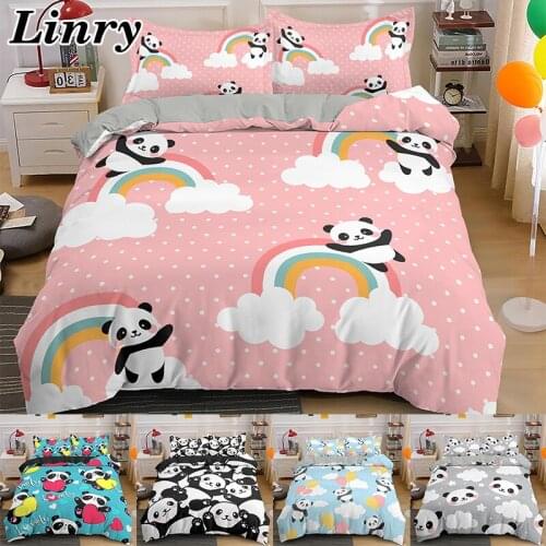 Cute Panda Printed 2/3PCS Comforter Bedding Set Bamboo Duvet Cover For Adult Child Bedclothes Bed Sets Cartoon Animal Bedspreads