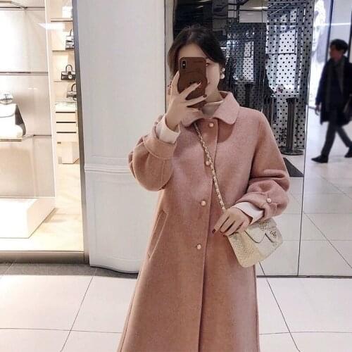 2021 Autumn New Sweater Coat Mid-length Solid Color Long-sleeved Lapel Fashion Woolen Coat To Keep Warm And Thick Qm