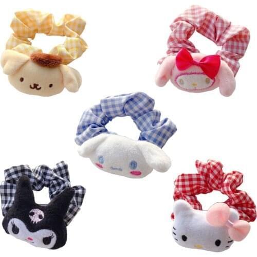 5 Styles Anime Figures Kawaii Kuromi Cinnamoroll Kitty My Melody Purin Dog Cute Cartoon Hair Rope Hair Accessory Girl Gift