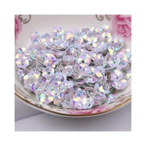 50g/lot PVC Sequins 6mm Flower With 1 Center Hole Plum Blossom Cup AB Golden Brilliant Color Shining Whtie Spangles