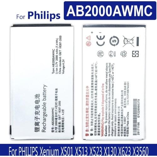 AB2000AWMC AB2000FWML 2000mAh Battery For PHILIPS Xenium X130/X501/X623/X3560/X2300/X523/X513/X333 Tracking Number