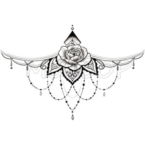 Diamond Flower Temporary Tattoo Stickers Sexy Necklace Chest Back Fake Tatoo Flash Tatto Makeup Breast Art for Woman Girl